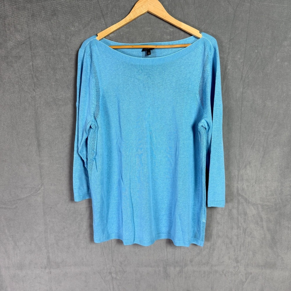 Talbots Blue Linen Viscose Eyelet Boat Neck 3/4 Sleeve Classic Women Top Sz‎  XL